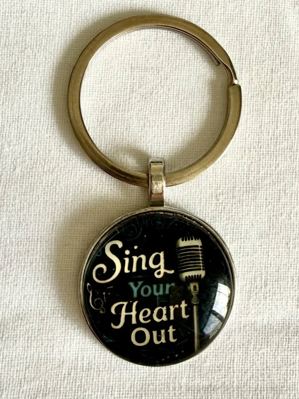 Sing Your Heart Out Music Keychain 2 inch Microphone Glass Cabochon New